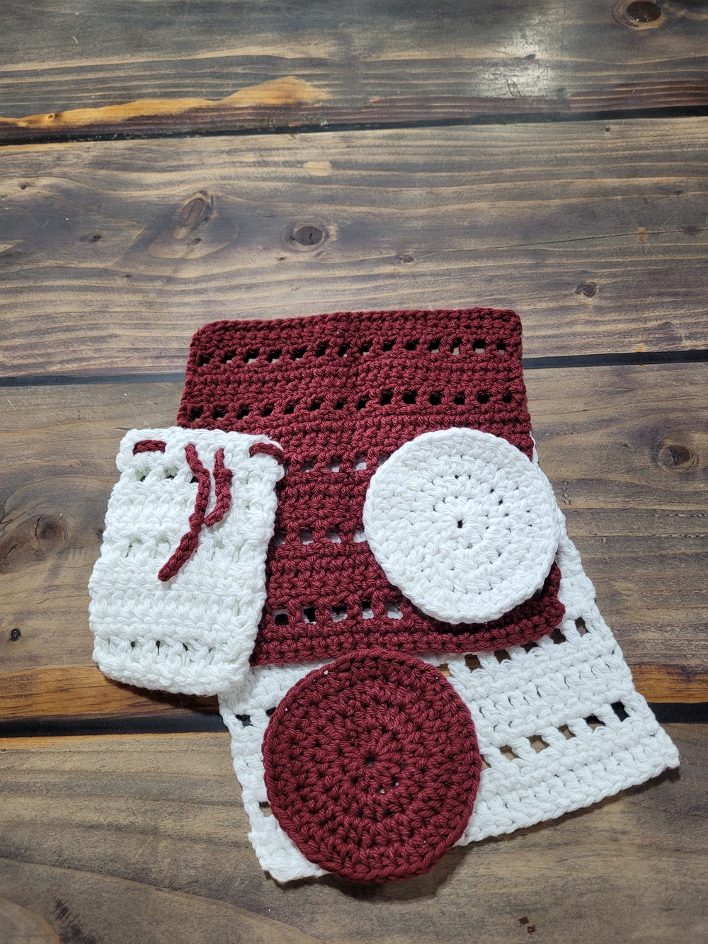 Handmade Crochet Set - Burgundy and White